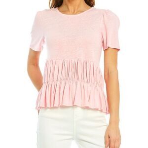 Chelsea & Violet Linen Short Sleeve Ruffle Top